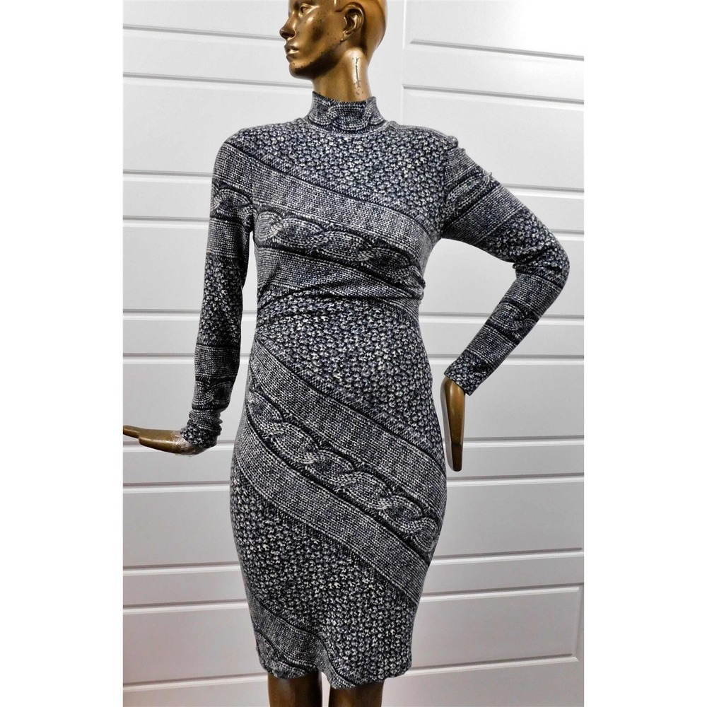 Cache USA Black White Knit Long Sleve Dress USA sz M